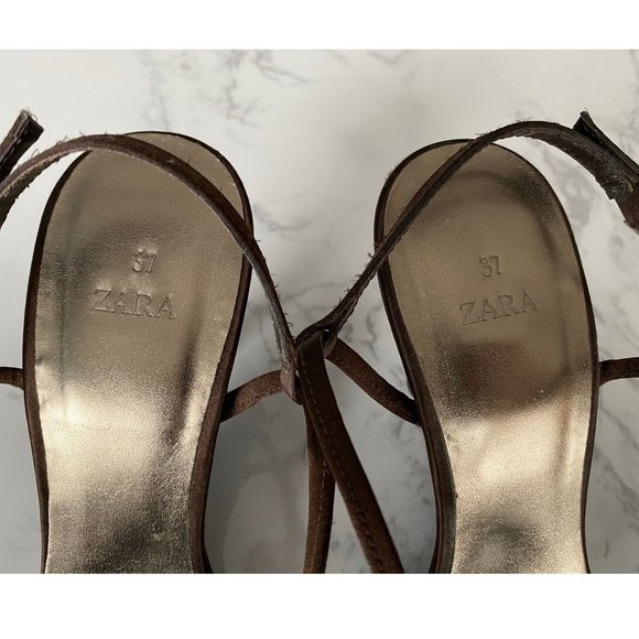 ZARA Brown Rhinestone Studded Strappy Sandals - Picture 8 of 11